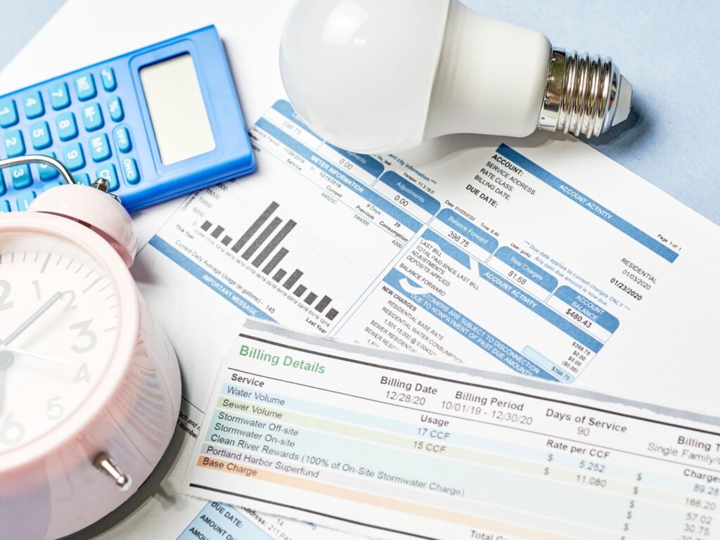 Water and electricity bills showing utility costs for granny flats in Australia