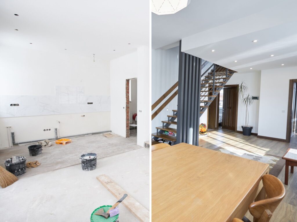 Kitchen area renovations before and after